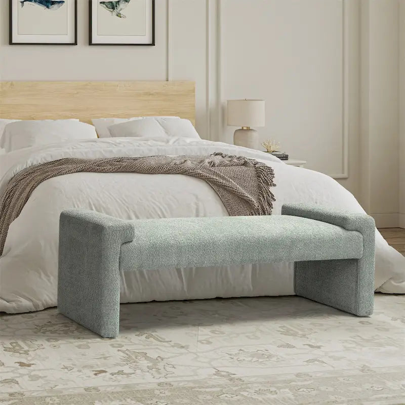 Gray Upholstered Bench - 45" for 2-3 People with Armrests