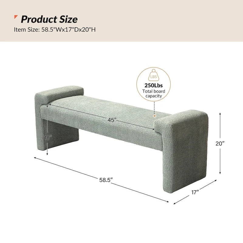 Gray Upholstered Bench - 45" for 2-3 People with Armrests