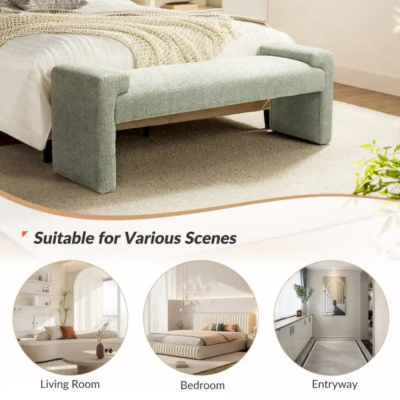 Gray Upholstered Bench - 45" for 2-3 People with Armrests