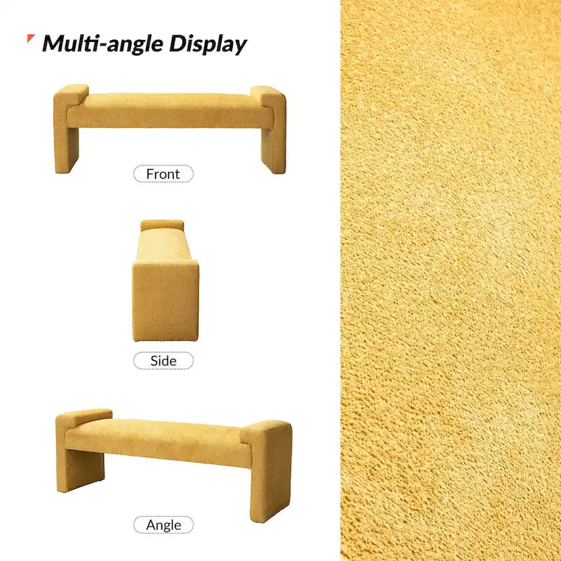 Gray Upholstered Bench - 45" for 2-3 People with Armrests