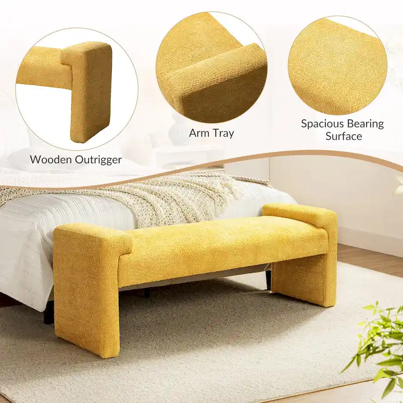 Gray Upholstered Bench - 45" for 2-3 People with Armrests