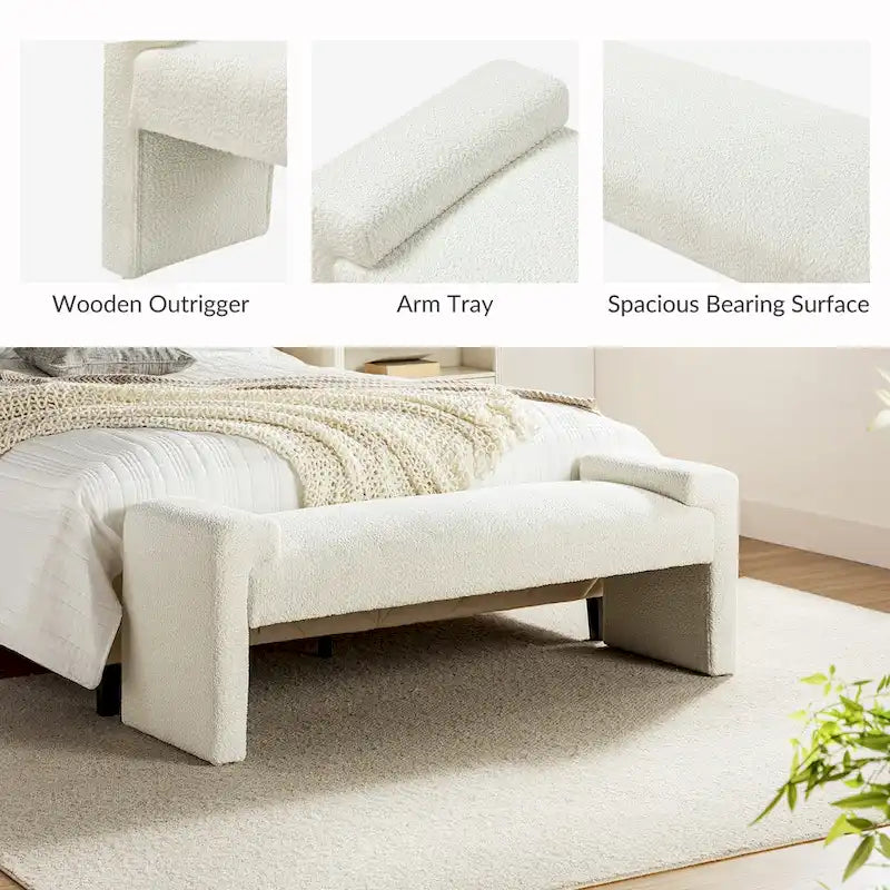 Gray Upholstered Bench - 45" for 2-3 People with Armrests