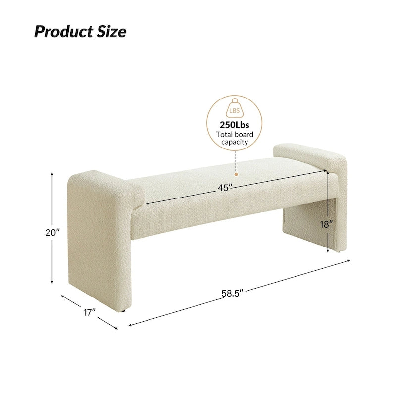 Gray Upholstered Bench - 45" for 2-3 People with Armrests