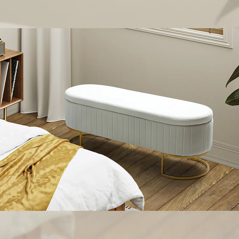 Green Velvet Storage Bench with Gold Legs - 50" Wide