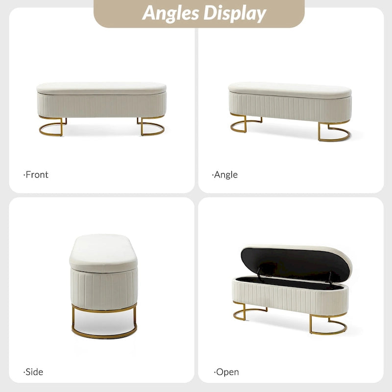 Green Velvet Storage Bench with Gold Legs - 50" Wide