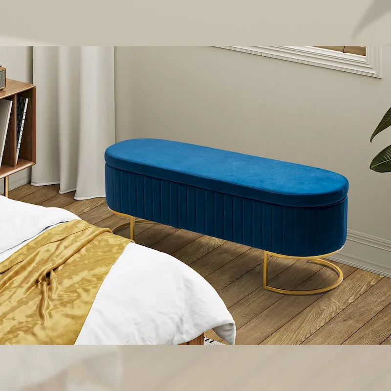 Green Velvet Storage Bench with Gold Legs - 50" Wide