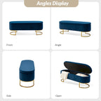 Green Velvet Storage Bench with Gold Legs - 50" Wide