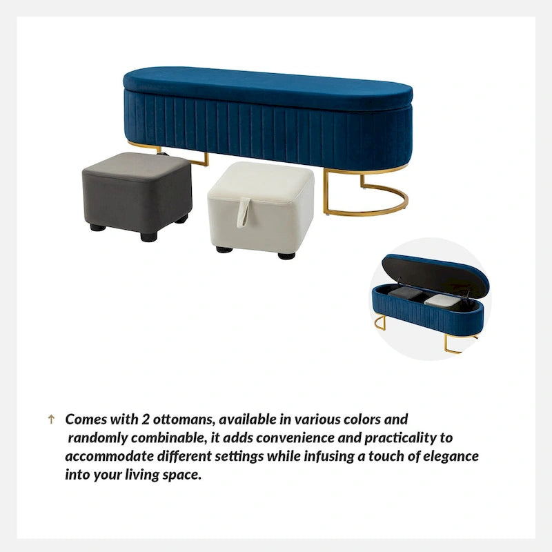 Green Velvet Storage Bench with Gold Legs - 50" Wide
