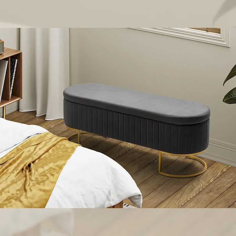 Green Velvet Storage Bench with Gold Legs - 50" Wide