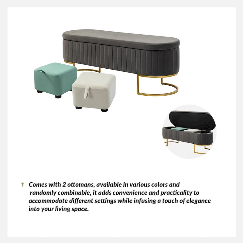 Green Velvet Storage Bench with Gold Legs - 50" Wide