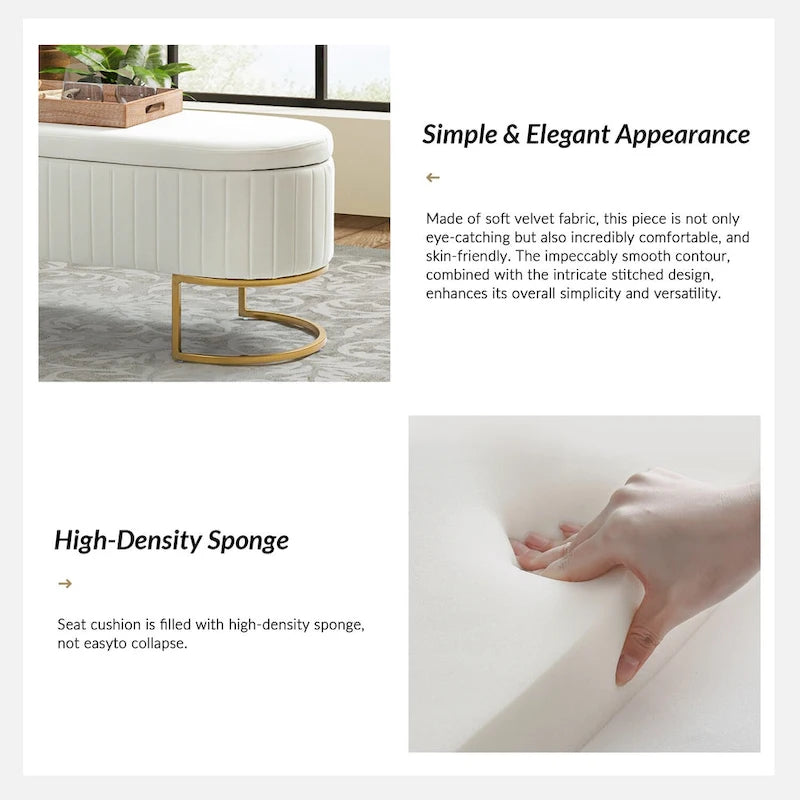 Green Velvet Storage Bench with Gold Legs - 50" Wide
