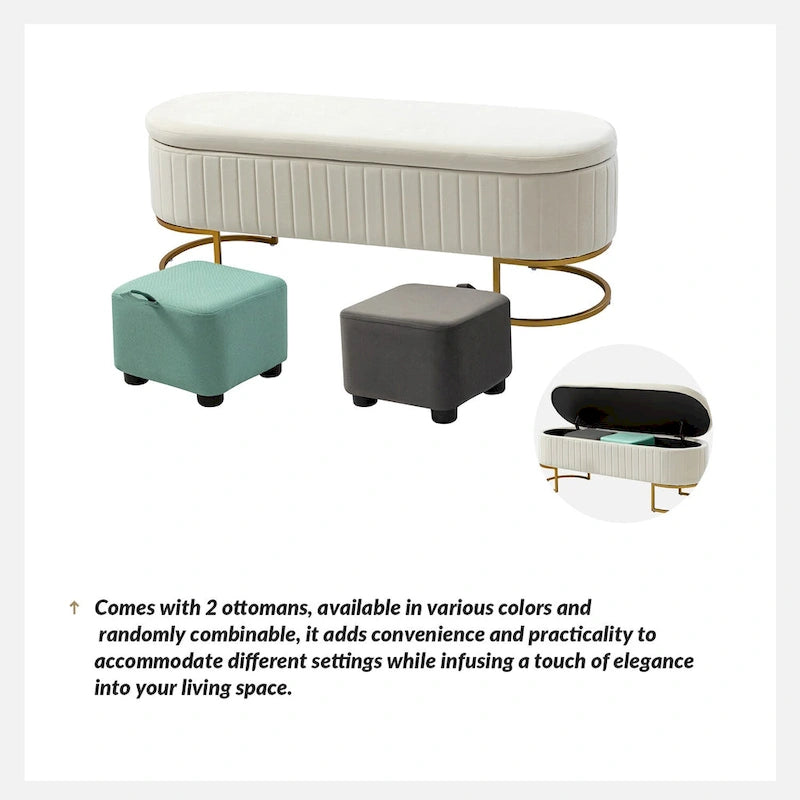 Green Velvet Storage Bench with Gold Legs - 50" Wide