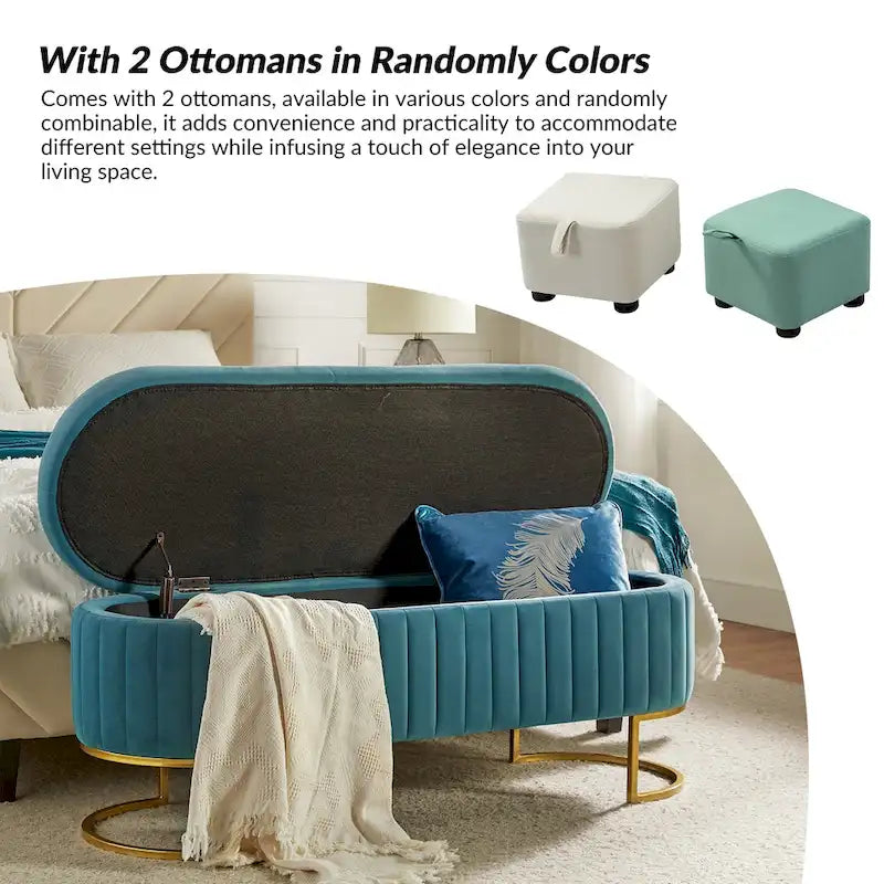 Green Velvet Storage Bench with Gold Legs - 50" Wide