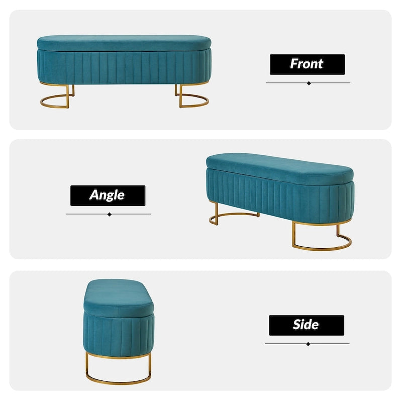 Green Velvet Storage Bench with Gold Legs - 50" Wide