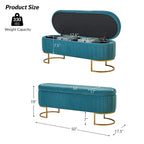 Green Velvet Storage Bench with Gold Legs - 50" Wide