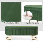 Green Velvet Storage Bench with Gold Legs - 50" Wide