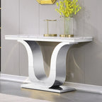 White Faux Marble Console Table with Gold U-Base - 50"