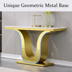 White Faux Marble Console Table with Gold U-Base - 50"