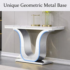 White Faux Marble Console Table with Gold U-Base - 50"