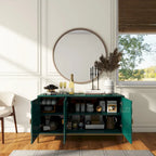 Glossy White 3-Door Storage Cabinet with Honeycomb Pattern & Gold Legs