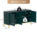 Glossy White 3-Door Storage Cabinet with Honeycomb Pattern & Gold Legs