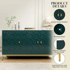 Glossy White 3-Door Storage Cabinet with Honeycomb Pattern & Gold Legs