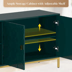Glossy White 3-Door Storage Cabinet with Honeycomb Pattern & Gold Legs