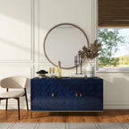 Glossy White 3-Door Storage Cabinet with Honeycomb Pattern & Gold Legs