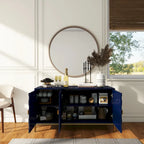 Glossy White 3-Door Storage Cabinet with Honeycomb Pattern & Gold Legs