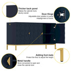 Glossy White 3-Door Storage Cabinet with Honeycomb Pattern & Gold Legs