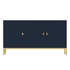 Glossy White 3-Door Storage Cabinet with Honeycomb Pattern & Gold Legs
