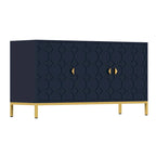 Glossy White 3-Door Storage Cabinet with Honeycomb Pattern & Gold Legs