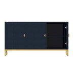 Glossy White 3-Door Storage Cabinet with Honeycomb Pattern & Gold Legs
