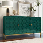 Glossy White 3-Door Storage Cabinet with Honeycomb Pattern & Gold Legs