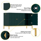 Glossy White 3-Door Storage Cabinet with Honeycomb Pattern & Gold Legs