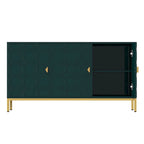 Glossy White 3-Door Storage Cabinet with Honeycomb Pattern & Gold Legs