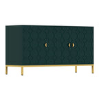 Glossy White 3-Door Storage Cabinet with Honeycomb Pattern & Gold Legs