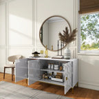 Glossy White 3-Door Storage Cabinet with Honeycomb Pattern & Gold Legs