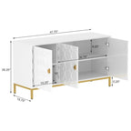 Glossy White 3-Door Storage Cabinet with Honeycomb Pattern & Gold Legs