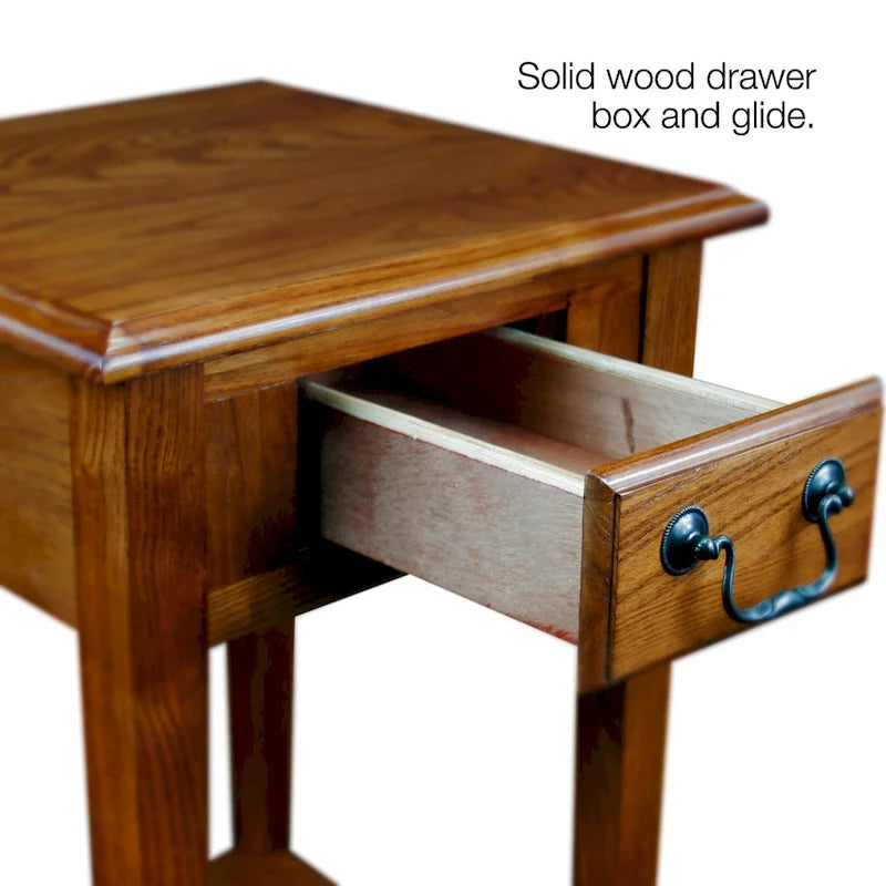 Square Side Table - 1 Drawer with Shelf - 15"