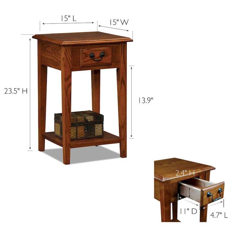 Square Side Table - 1 Drawer with Shelf - 15"