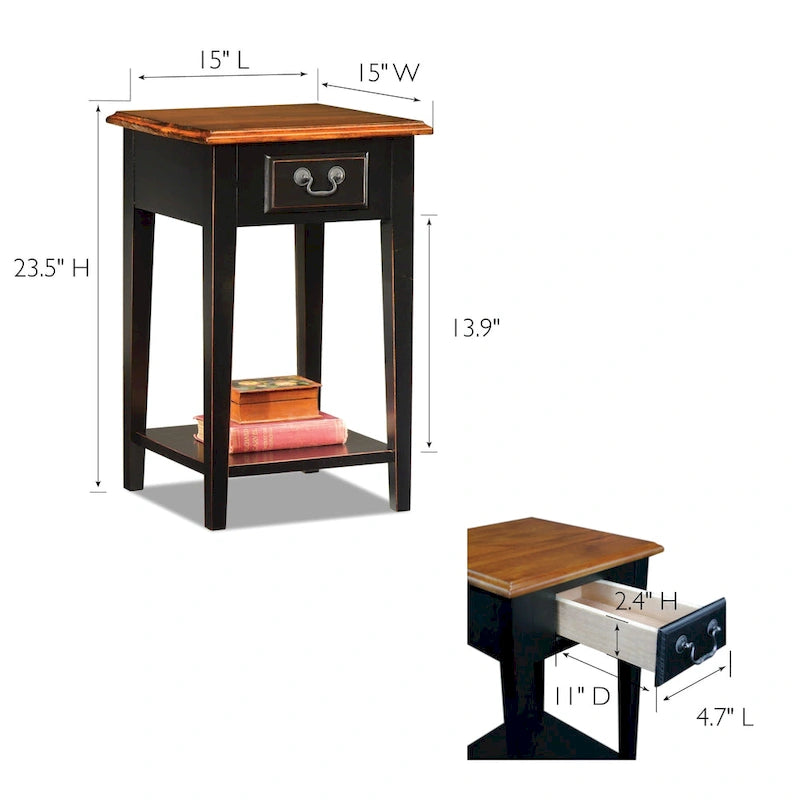 Square Side Table - 1 Drawer with Shelf - 15"