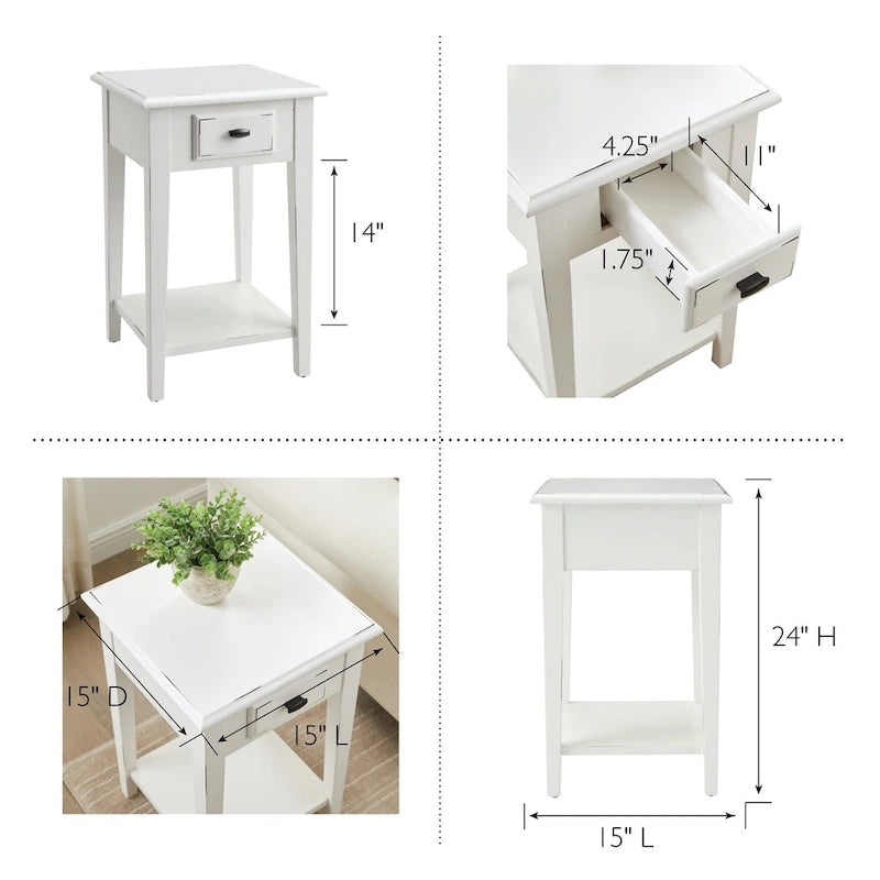 Square Side Table - 1 Drawer with Shelf - 15"