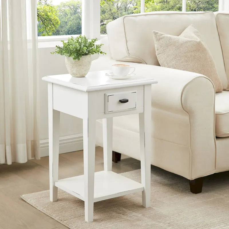 Square Side Table - 1 Drawer with Shelf - 15"
