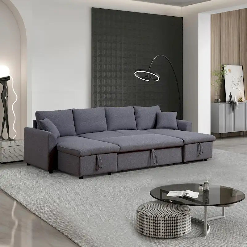 U-Shape Pull-out Sleeper Sectional Sofa with Double Storage Spaces
