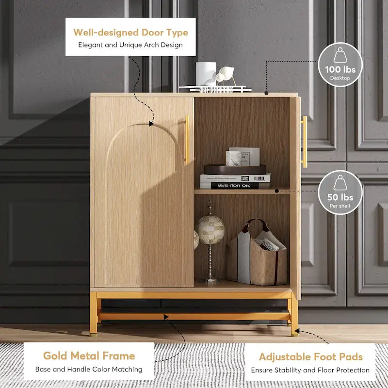 Modern Sideboard Cabinet - 4 Doors with Adjustable Shelves