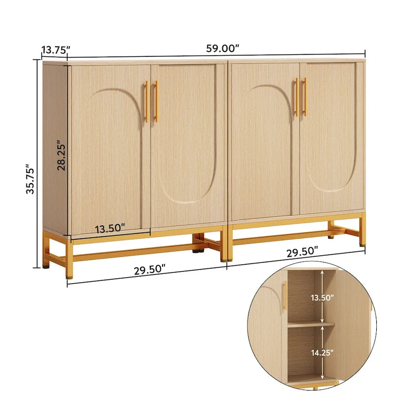 Modern Sideboard Cabinet - 4 Doors with Adjustable Shelves