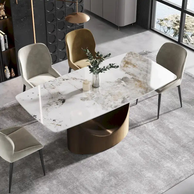 White-Brown Sintered Stone Dining Table - 71" - Seats 8