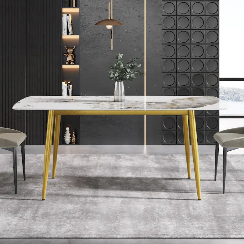 White-Brown Sintered Stone Dining Table - 71" - Seats 8