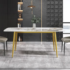 White-Brown Sintered Stone Dining Table - 71" - Seats 8